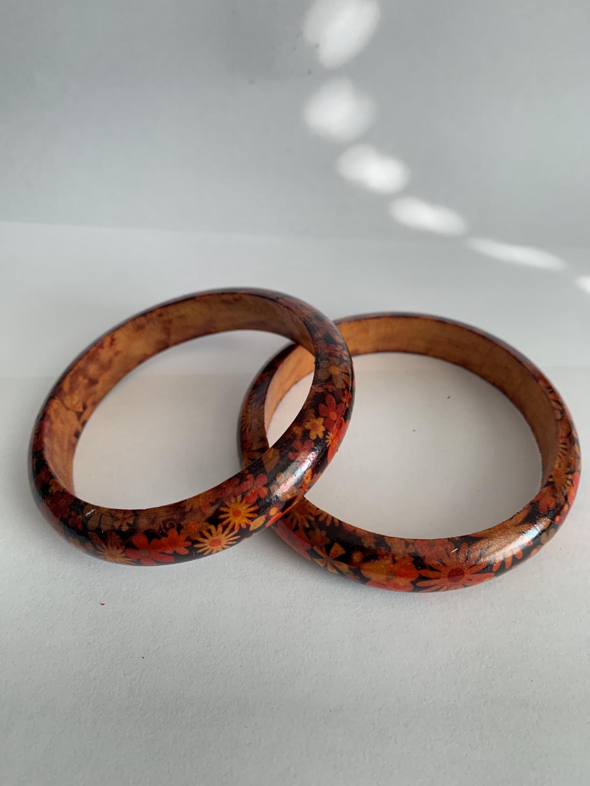 Flower Twin Handmade African Wooden Bracelets