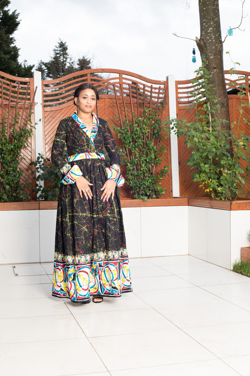 Sherika Black Antic Print Maxi Dress