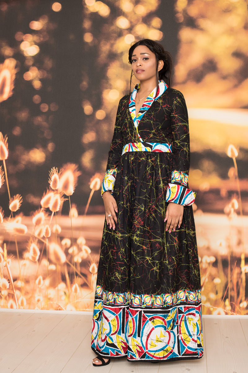 Sherika Black Antic Print Maxi Dress