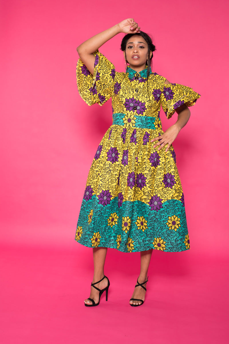 Shakira African Print Midi Dress