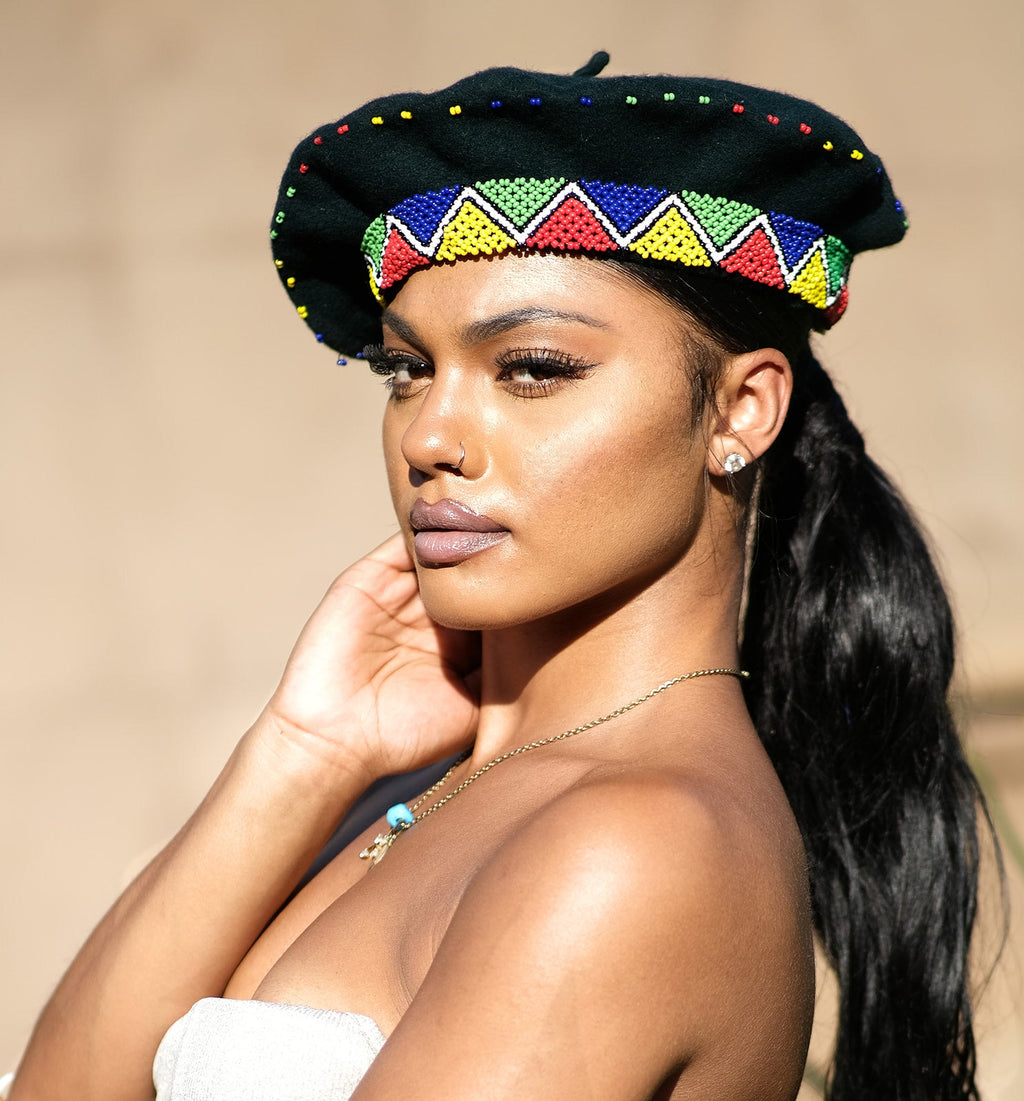 Zulu Beret Hat embellished with seed beads