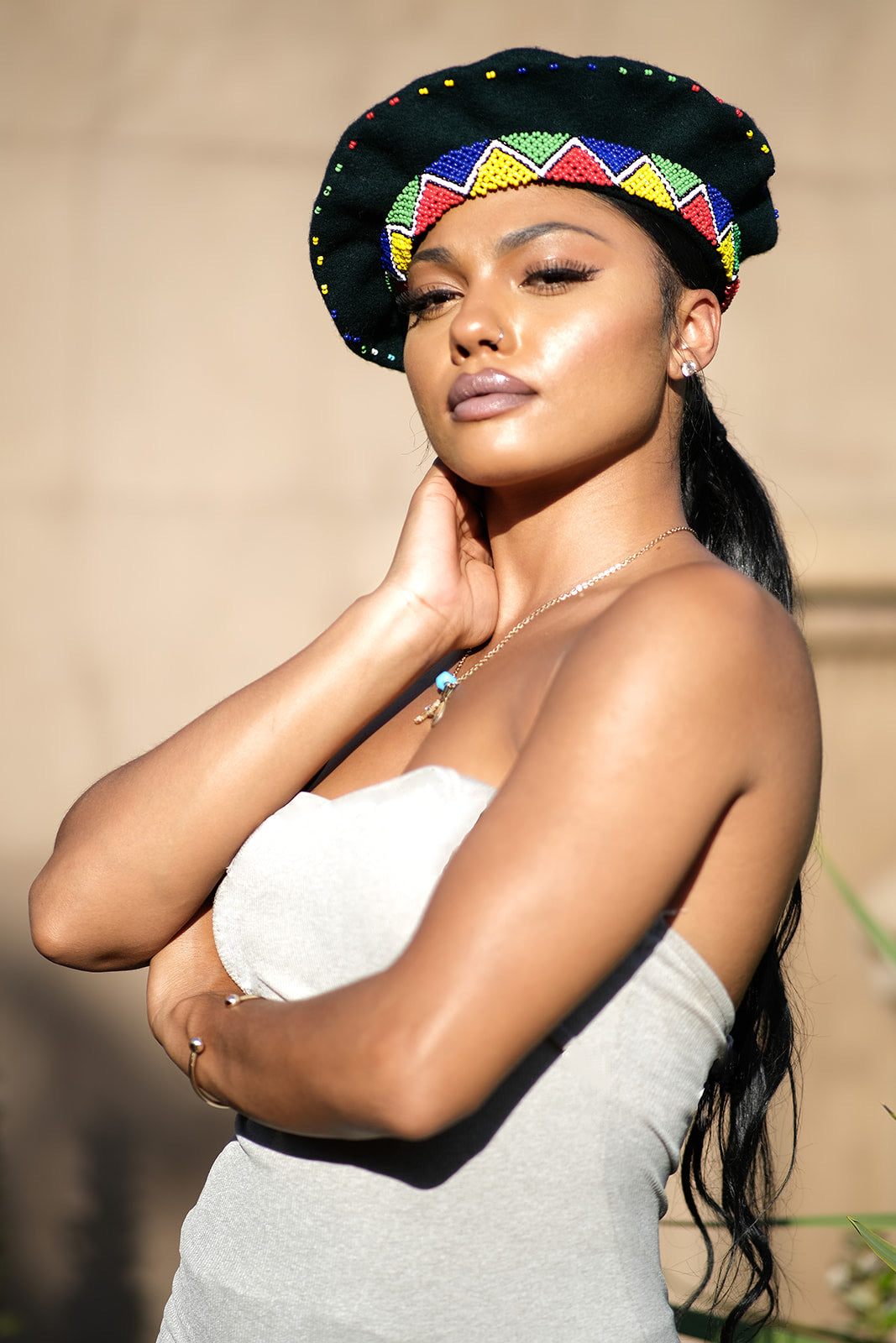 Zulu Beret Hat embellished with seed beads