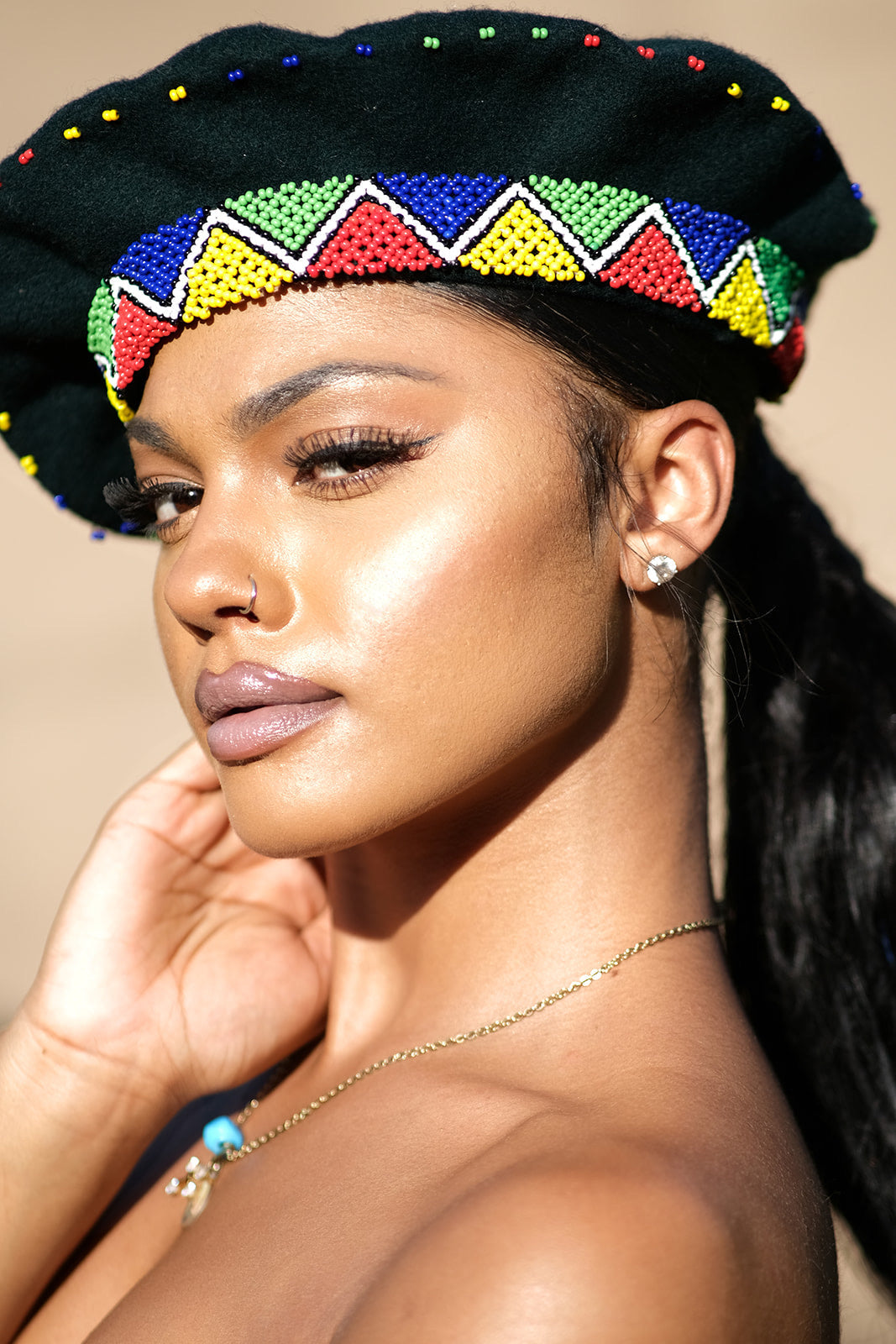 Zulu Beret Hat embellished with seed beads