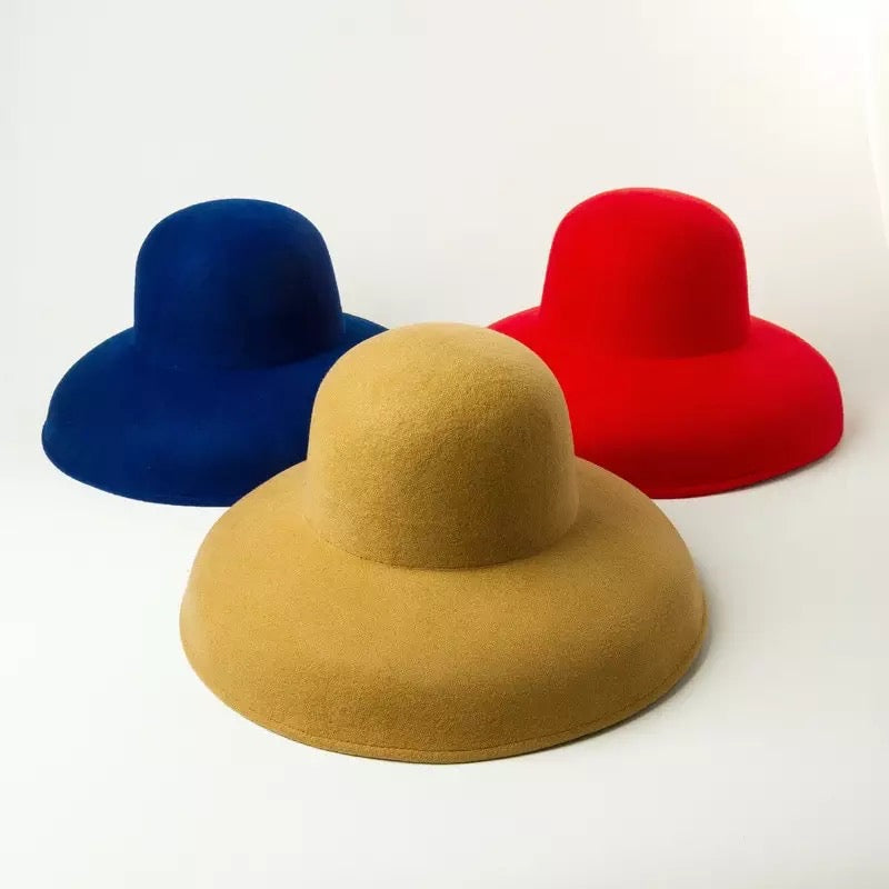 King Wheat Wide Edge Big Brim Wool Hat | Hepburn Style Beaded Hat| Beaded Hat| Beaded Fedora  Hat| Beaded Fedora| women Hat