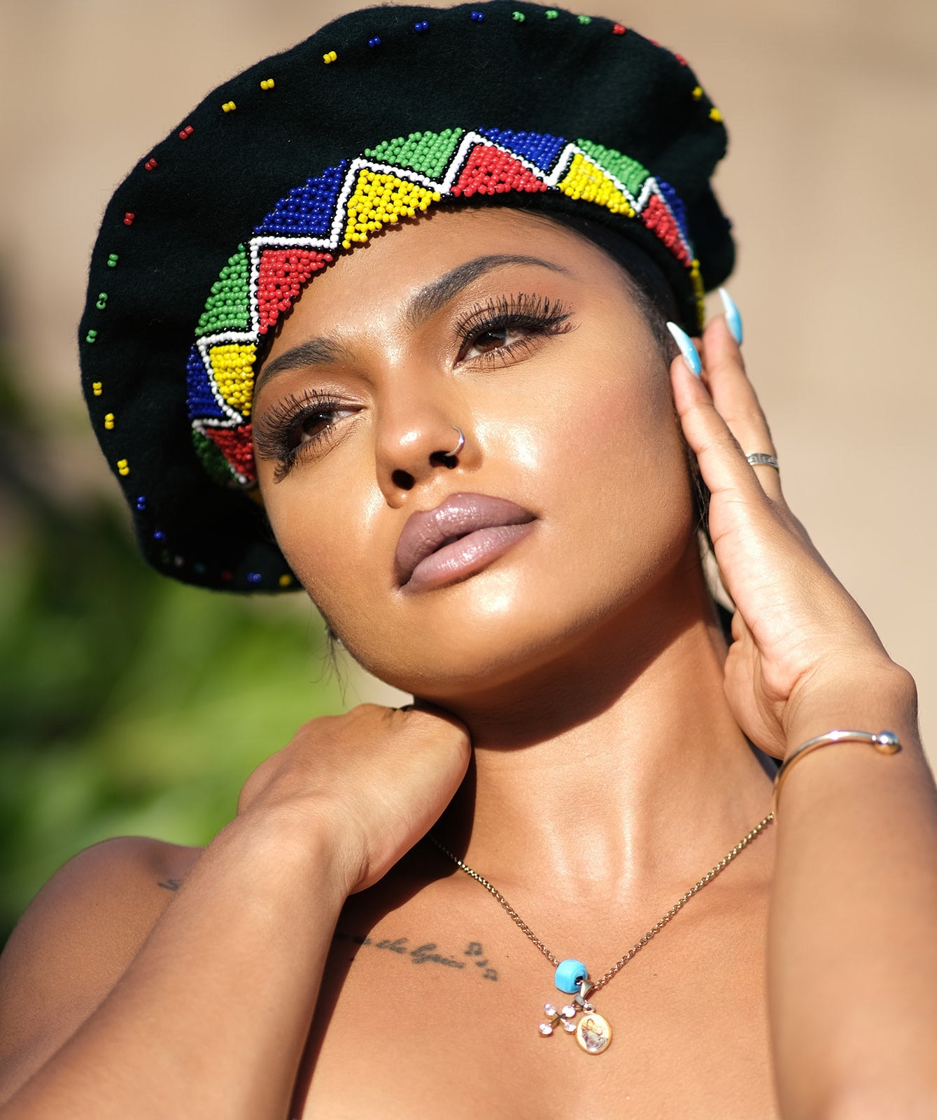 Zulu Beret Hat embellished with seed beads