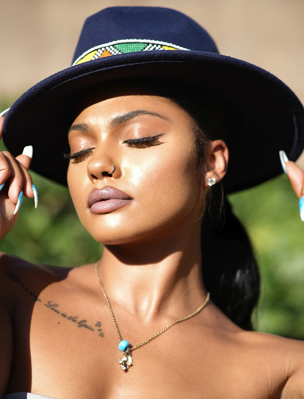 HouseOfSarah14 Navy Beaded Fedora Hat