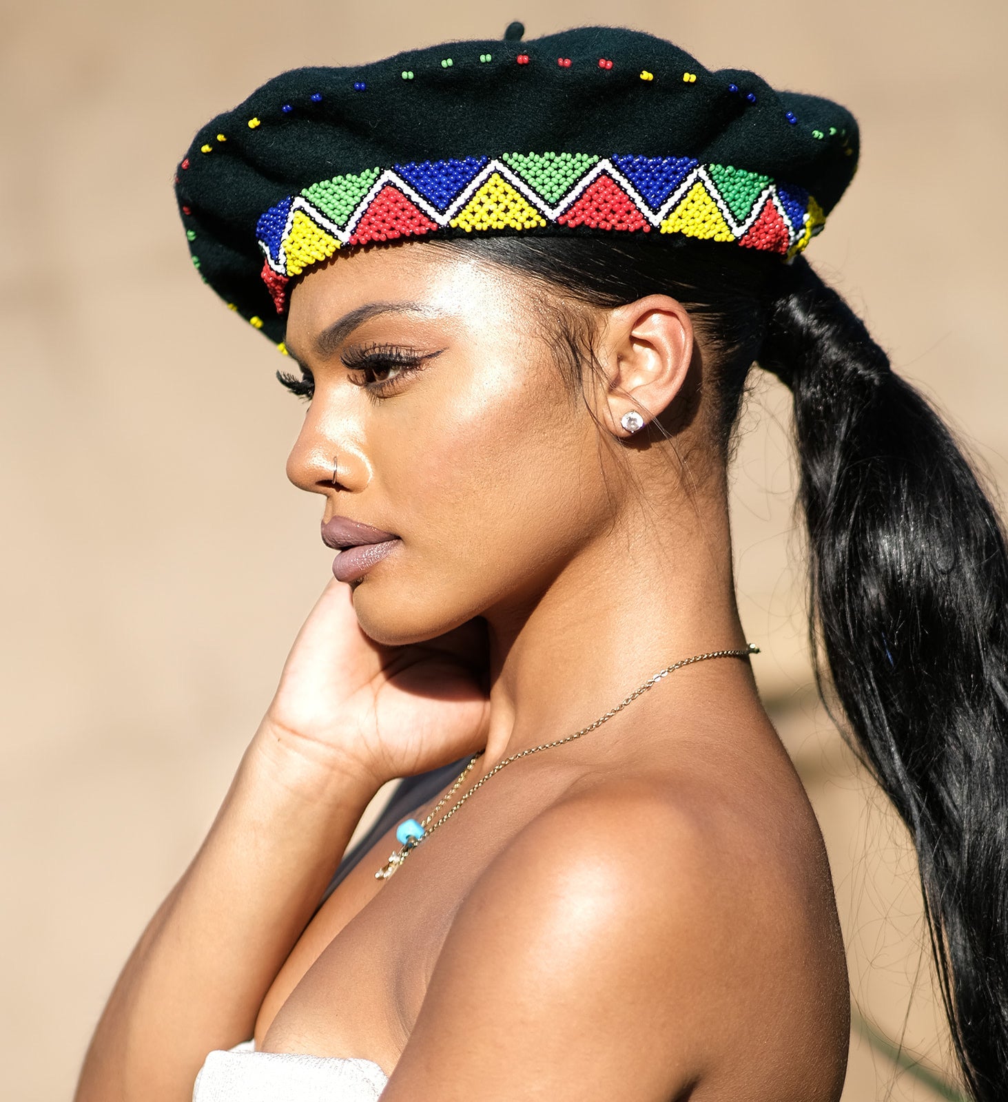 Zulu Beret Hat embellished with seed beads