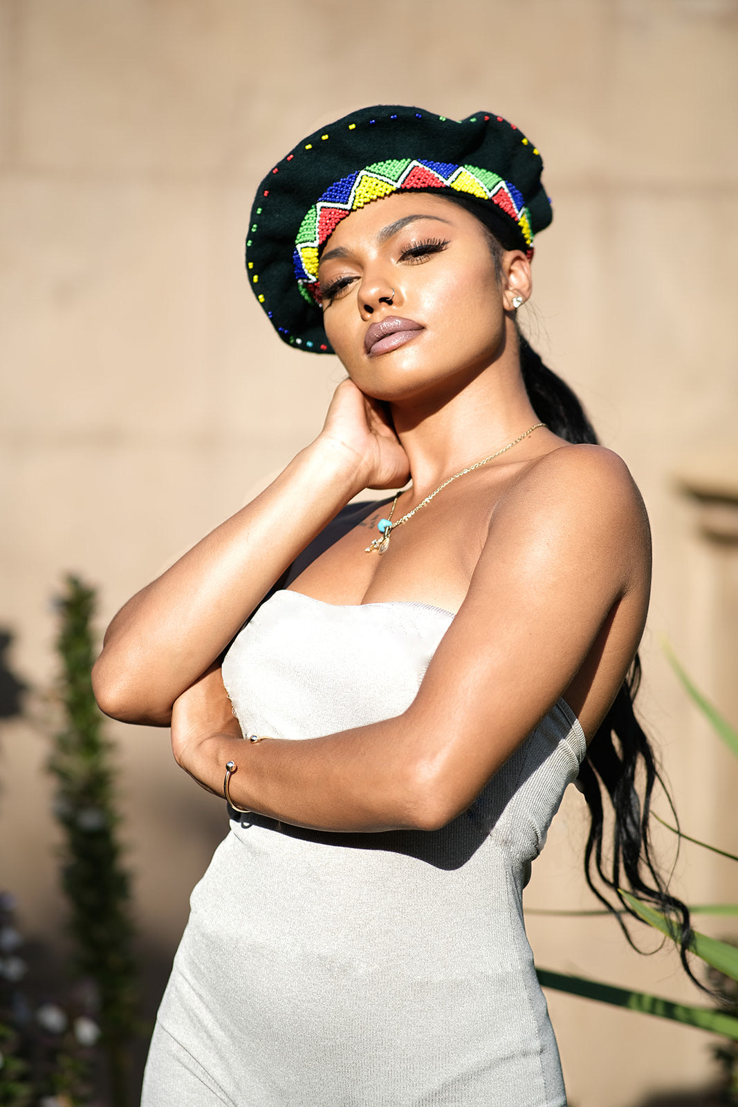 Zulu Beret Hat embellished with seed beads